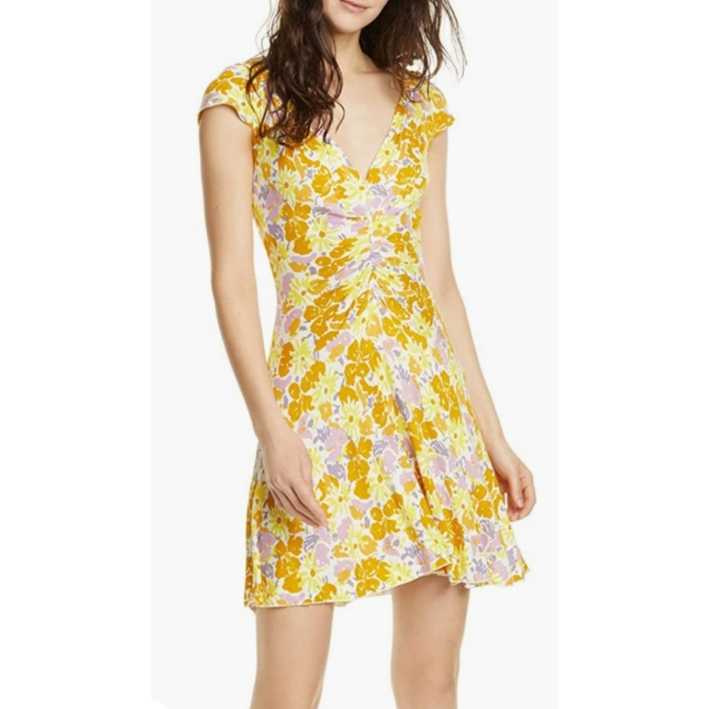 Free People Key To Your Heart Mini Dress Yellow Floral Medium